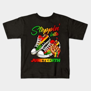 Stepping Into Juneteenth Afro Woman Black Girls Sneakers Men Kids T-Shirt